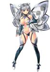  1girl bare_shoulders breasts elbow_gloves fairy fairy_wings gloves grey_hair large_breasts official_art sennen_sensou_aigis simple_background solo thigh-highs twintails uchiu_kazuma white_background wings 