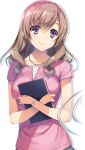  1girl book brown_hair holding holding_book jewelry long_hair necklace simple_background smile tomose_shunsaku violet_eyes white_background youkoso_jitsuryoku_shijou_shugi_no_kyoshitsu 