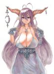  1girl breasts cleavage danua eu03 granblue_fantasy highres horns huge_breasts looking_at_viewer solo traditional_media violet_eyes watercolor_(medium) 