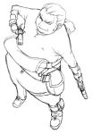  1boy :t arm_guards belt_pouch buckle buttons dual_wielding final_fantasy final_fantasy_tactics gun handgun long_hair looking_at_viewer looking_up misairu_oppai mustadio_bunansa parted_lips pistol plump pocket ponytail pout simple_background sketch solo standing tagme weapon white_background 