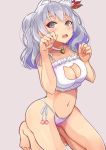  1girl akame_(akamiru) animal_ears blue_eyes cat_keyhole_bra cat_lingerie kantai_collection kashima_(kantai_collection) silver_hair solo swimsuit twintails wavy_hair 