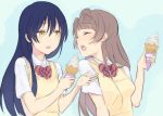  2girls blue_hair feeding food funinki_(evota) ice_cream long_hair love_live!_school_idol_project minami_kotori multiple_girls open_mouth school_uniform sonoda_umi yellow_eyes 