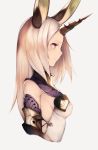  1girl animal_ears bare_shoulders blush breasts closed_mouth detached_sleeves highres horn inaba_sunimi long_hair luxhorn_sarissa medium_breasts profile rabbit_ears shadowverse shingeki_no_bahamut sideboob silver_hair smile solo upper_body violet_eyes 