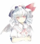  1girl catbell hat highres looking_at_viewer red_eyes remilia_scarlet simple_background sketch solo touhou white_background wings 