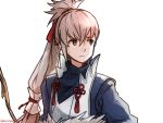 1boy bow_(weapon) brown_eyes fire_emblem fire_emblem_if grey_hair kumakosion long_hair ponytail simple_background solo takumi_(fire_emblem_if) weapon white_background 