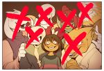  3boys 3girls ;p alphys androgynous asgore_dreemurr bad_end beard blonde_hair child constricted_pupils crazy_smile crossed_out dark_persona everyone evil_grin evil_smile eyepatch eyeshadow facial_hair frisk_(undertale) glasses grin group_picture hands_clasped head_fins hood hoodie horns makeup monster_boy monster_girl multiple_boys multiple_girls one_eye_closed palidoozy-art papyrus_(undertale) photo_(object) red_eyes sans shirt skeleton smile spoilers striped striped_shirt tongue tongue_out toriel undertale undyne v 