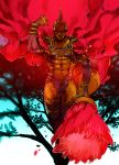  1boy black_sclera cape fate/grand_order fate_(series) koshiro_itsuki polearm red_eyes romulus_(fate/grand_order) spear tree weapon 