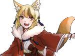  1girl animal_ears blonde_hair brown_hair fire_emblem fire_emblem_if fox_ears fox_tail kinu_(fire_emblem_if) kumakosion multicolored_hair open_mouth simple_background solo tail two-tone_hair white_background yellow_eyes 