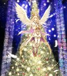  1girl catbell christmas christmas_tree feathers long_hair original solo white_wings wings 