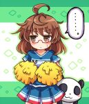  ... ahoge alternate_costume blush brown_eyes brown_hair cheerleader glasses panda pleated_skirt pom_pom_(clothes) pote_(ptkan) red-framed_glasses shirt skirt skirt_set touhou usami_sumireko 