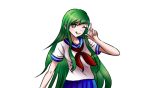 1girl :p edited green_eyes green_hair happy long_hair lowres midori_gurin_(yandere_simulator) mioda_ibuki school_uniform third-party_edit tongue tongue_out yandere_simulator