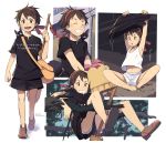  1boy black_cat bow boxers broom brown_eyes brown_hair cat genderswap hair_bow highres jiji_(majo_no_takkyuubin) kiki majo_no_takkyuubin short_hair tank_top underwear yuushitessen 