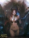  1girl artist_name artist_request bikini demon_girl demon_wings dragon horns jewelry legend_of_the_cryptids looking_at_viewer necklace original redhead swimsuit wings 