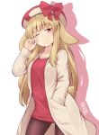  1girl animal_ears blonde_hair bunny_tail harumiya_ria hat kuromiya long_hair one_eye_closed original rabbit_ears red_eyes solo tail 