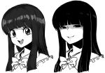  1girl comparison hime_cut houraisan_kaguya monochrome open_mouth ribbon sketch smile space_jin touhou 