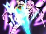  1girl absurdres d-pad energy_sword fighting_stance hair_ornament highres long_hair nepgear neptune_(series) open_mouth purple_hair solo striped striped_legwear sword violet_eyes weapon 