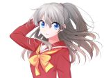  1girl blue_eyes charlotte_(anime) highres long_hair ponytail school_uniform serafuku silver_hair tomori_nao yuihiko 