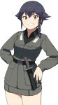  1girl accho_(macchonburike) black_hair braid girls_und_panzer knife military military_uniform pepperoni_(girls_und_panzer) side_braid smile uniform 