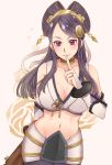  1girl beige_background blush breasts cleavage earrings fire_emblem fire_emblem_if highres jewelry large_breasts long_hair no-shio orochi_(fire_emblem_if) purple_hair simple_background solo violet_eyes 