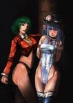  2girls adapted_costume alternate_costume amibazh armband arms_behind_back ass bangs bdsm black_panties blue_hair blue_legwear blush breasts check_commentary choker cleavage commentary_request crop_top dark detached_collar food frilled_choker frills fruit green_hair hand_in_another&#039;s_hair hat highleg highleg_panties hinanawi_tenshi hips kazami_yuuka lips lipstick long_sleeves makeup masochism multiple_girls navel nose one-piece_swimsuit open_mouth panties peach pillar plaid plaid_shirt red_eyes red_lipstick shirt short_hair single_tear smile stomach swimsuit taut_clothes taut_swimsuit tearing_up thigh-highs thighs touhou underwear wavy_hair whip white_swimsuit yellow_necktie 