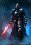  1boy armor artist_name cape darth_vader fog gauntlets gorget greaves highres mac-tire solo star_wars sword weapon 