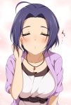  1girl ahoge blue_hair blush breasts closed_eyes hitotsuki_nanoka idolmaster incoming_kiss jewelry miura_azusa necklace short_hair solo 