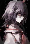  1girl bangs bat_wings black_background brooch closed_mouth cravat from_side jewelry no_hat pale_skin petals profile raito47 red_eyes remilia_scarlet short_hair simple_background sketch solo touhou upper_body wings 