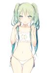  1girl :o aqua_eyes aqua_hair bandeau blush bra breasts cat_cutout cat_keyhole_bra cat_lingerie cleavage collarbone cowboy_shot eyebrows eyebrows_visible_through_hair hair_between_eyes hatsune_miku jewelry lingerie long_hair looking_at_viewer lp_(hamasa00) midriff navel open_mouth panties pendant ribbon side-tie_panties sidelocks simple_background solo standing stomach thigh_gap twintails underwear very_long_hair vocaloid white_background white_bra white_ribbon 