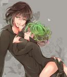  2girls ass ass_grab black_dress black_hair breast_grab breasts dress flipped_hair fubuki_(one-punch_man) green_eyes green_hair large_breasts looking_at_another lying_on_person multiple_girls ofune one-punch_man pelvic_curtain short_hair siblings side_slit sisters tatsumaki 