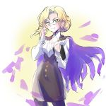  1girl blonde_hair breasts cape cleavage earrings glasses glynda_goodwitch green_eyes iesupa jewelry pantyhose rwby solo 