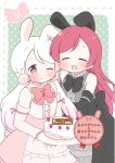  2girls ^_^ animal_ears blush bunny_hair_ornament cake closed_eyes cover cover_page detached_sleeves doujin_cover dress food hair_ornament merry_christmas multiple_girls one_eye_closed original rabbit_ears redhead sash smile twintails ususa70 violet_eyes white_hair 