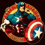  1boy abs artist_name captain_america character_name cleft_chin frown hand_on_hip helmet male_focus marvel muscle shield signature solo steve_rogers suparu_(detteiu) superhero upper_body winged_helmet 