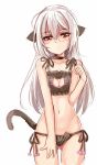  1girl animal_ears breasts cat_cutout cat_ears cat_lingerie cat_tail cleavage cleavage_cutout collar glasses navel original panties red_eyes solo standing tail underwear underwear_only unname white_hair 