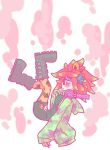  1girl anemo_(splatoon) blue_eyes blush boots commentary_request dress eyeshadow fish glasses headphones headphones_around_neck hood hooded_jacket jacket kumano_(splatoon) leggings legs_up makeup multicolored_hair seki_(red_shine) splatoon star tentacle_hair two-tone_hair 