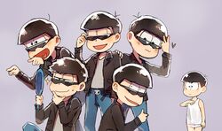  6+boys :3 alternate_costume black_hair brothers closed_eyes cosplay hand_mirror matsuno_choromatsu matsuno_ichimatsu matsuno_juushimatsu matsuno_karamatsu matsuno_karamatsu_(cosplay) matsuno_osomatsu matsuno_todomatsu mirror multiple_boys nuriko-kun open_mouth osomatsu-kun osomatsu-san sextuplets short_hair siblings sparkle 