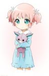  1girl blue_dress blue_eyes bunny_hair_ornament child dress expressionless hair_ornament object_hug pink_hair ren_kon solo stuffed_animal stuffed_toy yoshikawa_chinatsu younger yuru_yuri 