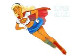 1girl blonde_hair blue_eyes cape dc_comics long_hair midriff miniskirt ramb_chop smile solo supergirl superhero 