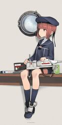  1girl astg black_legwear cannon dress hat highres kantai_collection porthole red_eyes redhead sailor_collar sailor_dress sailor_hat short_hair sitting socks solo z3_max_schultz_(kantai_collection) 