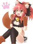  1girl alternate_color animal_ears bell bell_collar black_legwear blush breasts caster_(fate/extra) cat_keyhole_bra cat_lingerie cleavage collar fang fate/extra fate/grand_order fate_(series) fox_ears fox_tail hair_ribbon highres large_breasts long_hair looking_at_viewer open_mouth pink_hair ribbon sketch solo tail tamamo_cat_(fate/grand_order) thigh-highs xiaoguitle yellow_eyes 