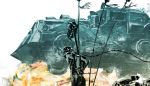  absurdres bound flag highres mad_max mad_max:_fury_road miwa_shirou motor_vehicle tied_up truck vehicle war_rig 