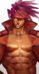  1boy abs gairen guilty_gear headband highres looking_at_viewer male_focus orange_eyes short_hair smile sol_badguy solo 