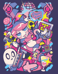  1boy 1girl 1other ahoge animal_ears bell bell_ear_ornament cat_ears cat_girl cat_tail computer_keyboard cup disco_ball drinking_glass food ghost gold_bell hair_bell hair_ornament heart heart_locket heart_necklace heart_pendant holding holding_microphone jewelry mad_mew_mew mettaton mettaton_(box) microphone microphone_stand napstablook necklace pink_frills pink_hair sandwich solo_focus spotlight tail terada_tera trait_connection undertale utdr_(toby_fox) wine_glass 