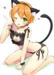  1girl ;o animal_ears bell blush cat_ears cat_keyhole_bra cat_lingerie fang highres hoshizora_rin looking_at_viewer love_live!_school_idol_project natsu_(natume0504) one_eye_closed open_mouth short_hair solo underwear underwear_only 