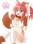  1girl animal_ears bell bell_collar blush breasts caster_(fate/extra) cat_keyhole_bra cat_lingerie cleavage collar fang fate/extra fate/grand_order fate_(series) fox_ears fox_tail hair_ribbon highres large_breasts long_hair looking_at_viewer open_mouth pink_hair ribbon sketch solo tail tamamo_cat_(fate/grand_order) thigh-highs white_legwear xiaoguitle yellow_eyes 