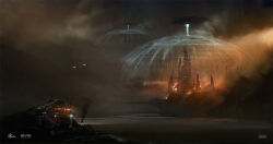  aircraft artist_logo building caldari_state_(eve_online) clouds cloudy_sky commentary company_logo company_name copyright_logo copyright_name dome energy energy_barrier english_commentary eve_online fictional_aircraft flying fog georg_hilmarsson glowing highres logo no_humans official_art outdoors overcast photoshop_(medium) radio_antenna realistic scenery science_fiction sky skyscraper smog smoke 