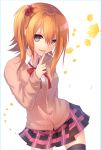  1girl blush kagerou_project kisaragi_momo orange_hair pleated_skirt red_eyes seifuku short_hair side_ponytail 