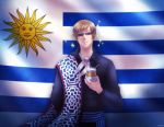 1boy artist_name axis_powers_hetalia blonde_hair flag kuraudia solo sparkle sunglasses uruguay uruguay_(hetalia) 