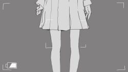  1girl :o :| animated animated_gif arm_support arm_up arms_at_sides battery_indicator beret blinking bow bowtie clenched_hand closed_mouth collared_shirt earrings grey_background greyscale hands_on_own_thighs hat hatoba_tsugu jewelry leaning_forward legs_apart long_sleeves looking_at_viewer mole mole_under_eye monochrome no_nose no_pupils open_mouth out_of_frame outstretched_arm pleated_skirt reaching recording shinagiku shirt shirt_tucked_in short_hair simple_background single_earring skirt smile solo spot_color squatting standing stud_earrings suspender_skirt suspenders suspenders_slip tsugu_(vtuber) viewfinder wing_collar 