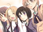  4girls a_channel black_hair blonde_hair brown_hair glasses ichii_tooru long_hair momoki_run multiple_girls nishi_yuuko open_mouth passingpleasures red_eyes school_uniform short_hair smile tennouji_nagisa 