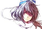  1girl grey_eyes hat mononobe_no_futo rhapsode serious short_hair silver_hair solo tate_eboshi touhou 